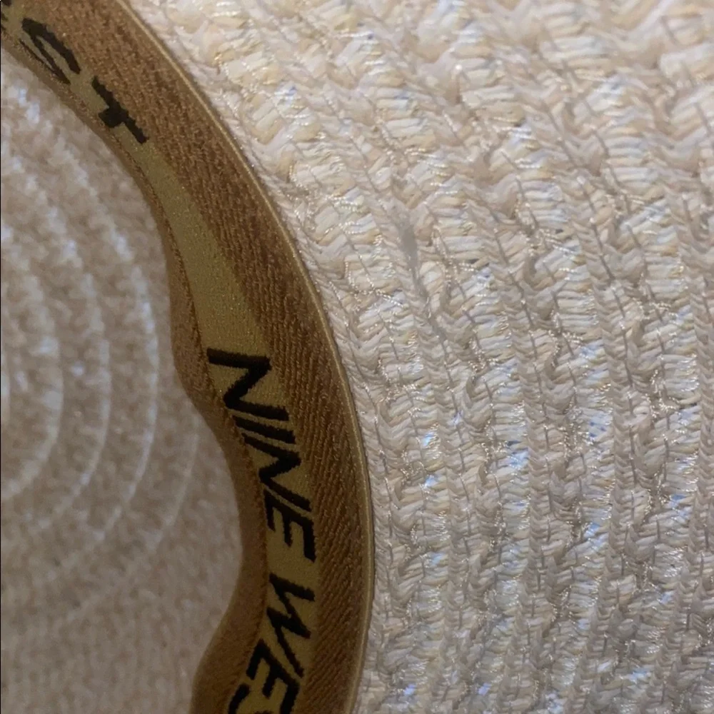 *Nine West- Elegant Cream Wide-Brimmed Hat - grommet & scarf detail